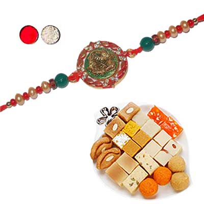 "Zardosi Rakhi - ZR- 5530 A (Single Rakhi), 500gms of Assorted Sweets - Click here to View more details about this Product